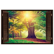Ventana 3d de vinilo árbol en el bosque